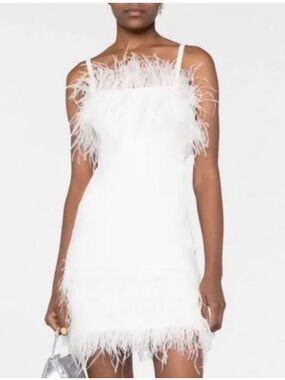 STAUD ETTA white ostrich feather mini dress size XS NEW